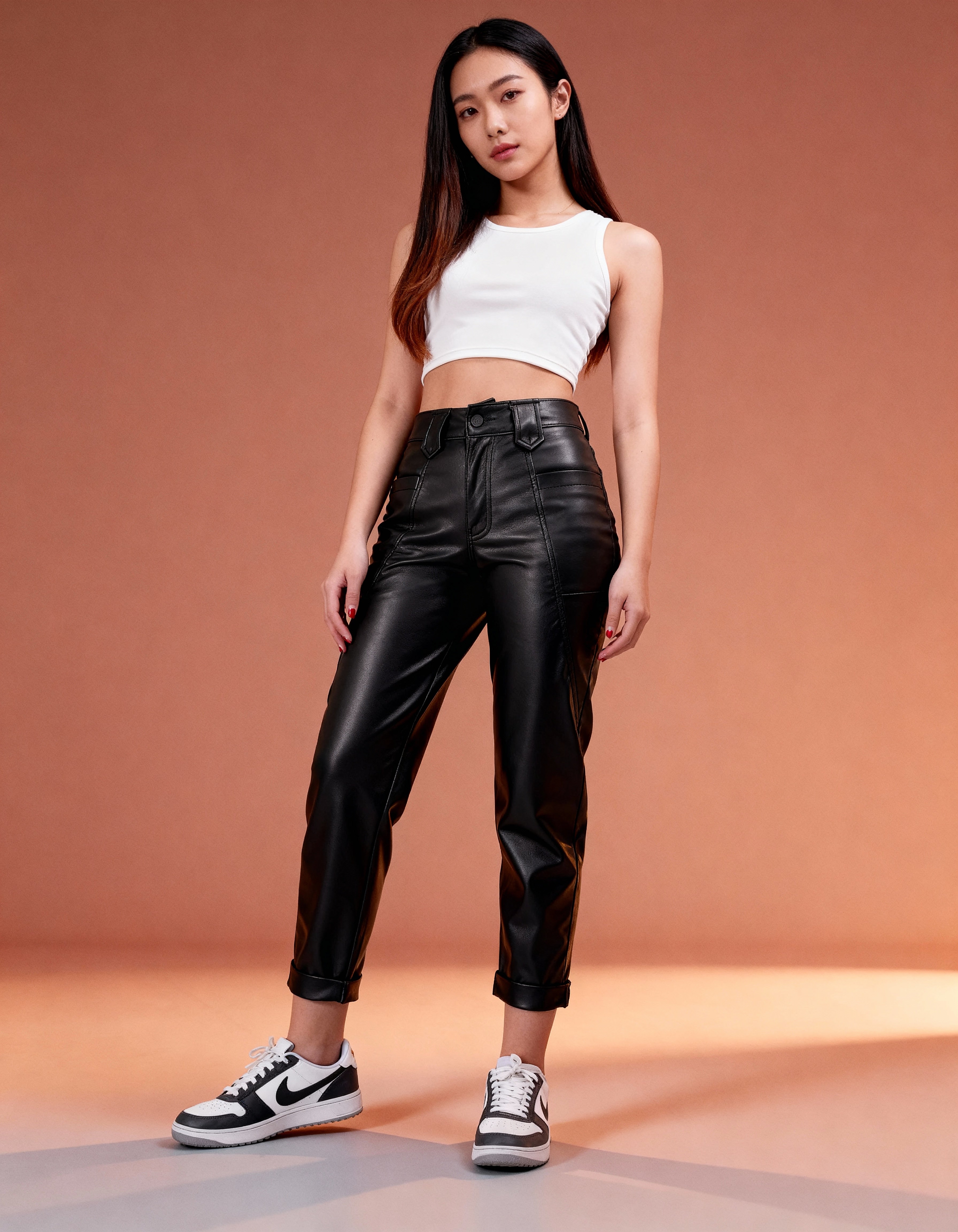 Jean Mom Fit Efecto Cuero lv-2393 Negro