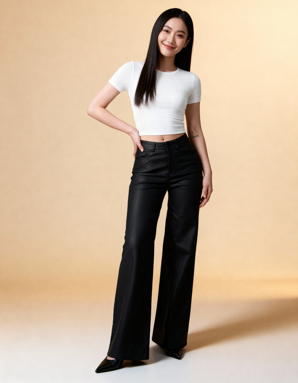 Wide Leg Efecto Piel LV-2873 Negro