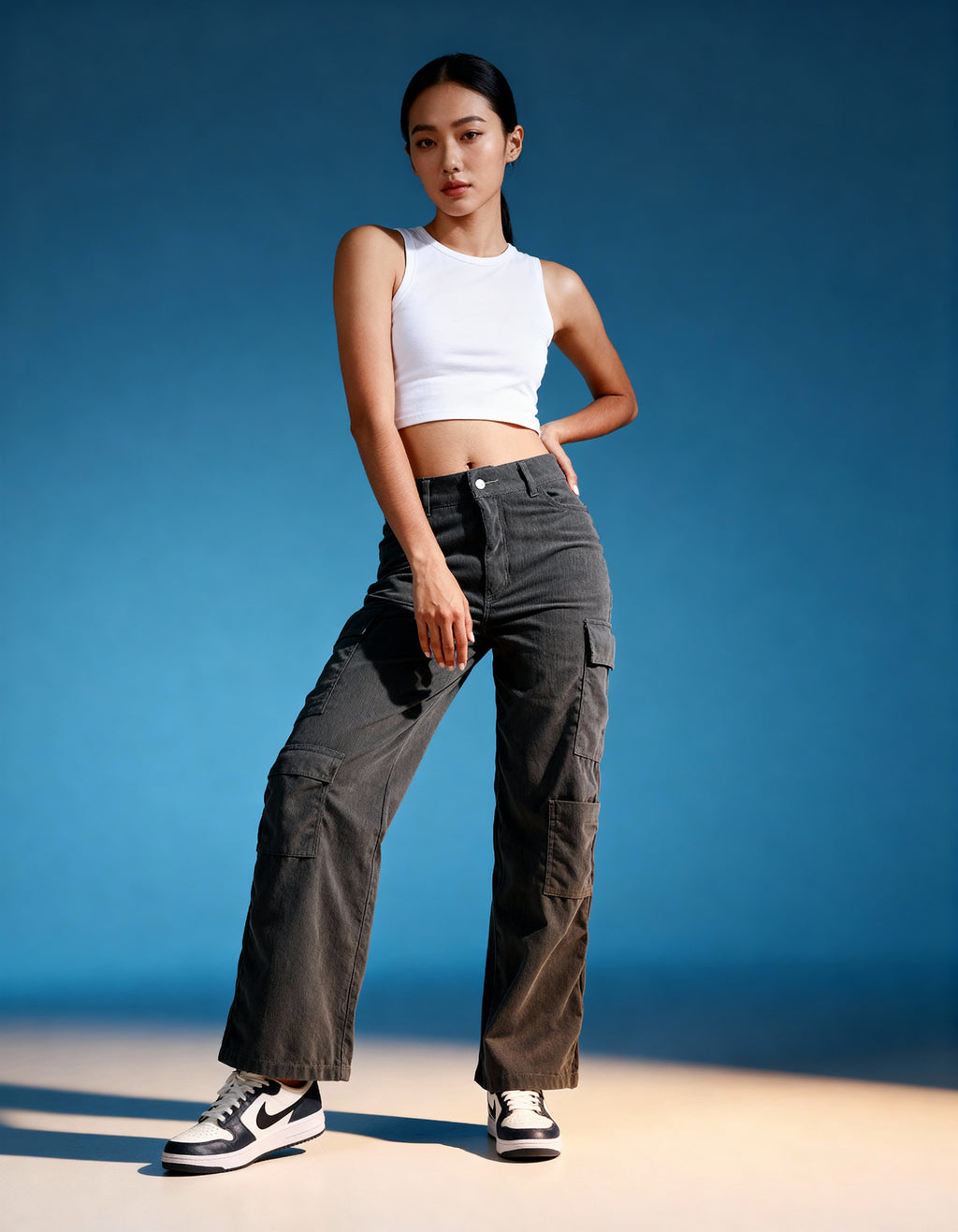 Pantalón Pana Dama Cargo lv-2522 Gris