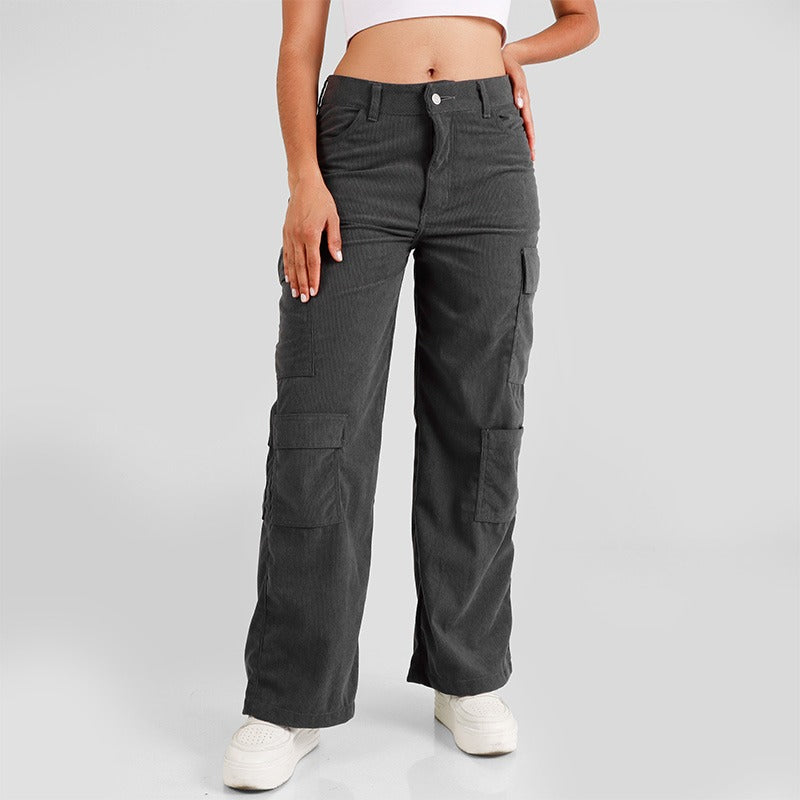Pantalón Pana Dama Cargo lv-2522 Gris