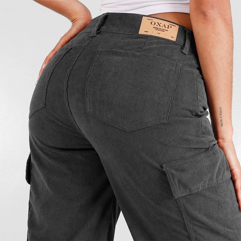 Pantalón Pana Dama Cargo lv-2522 Gris