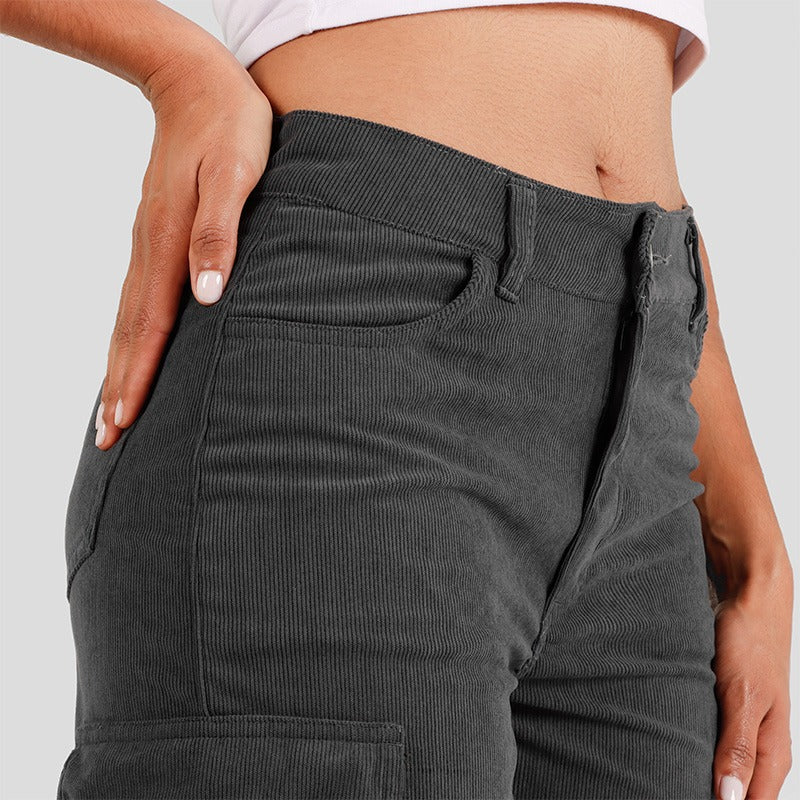 Pantalón Pana Dama Cargo lv-2522 Gris