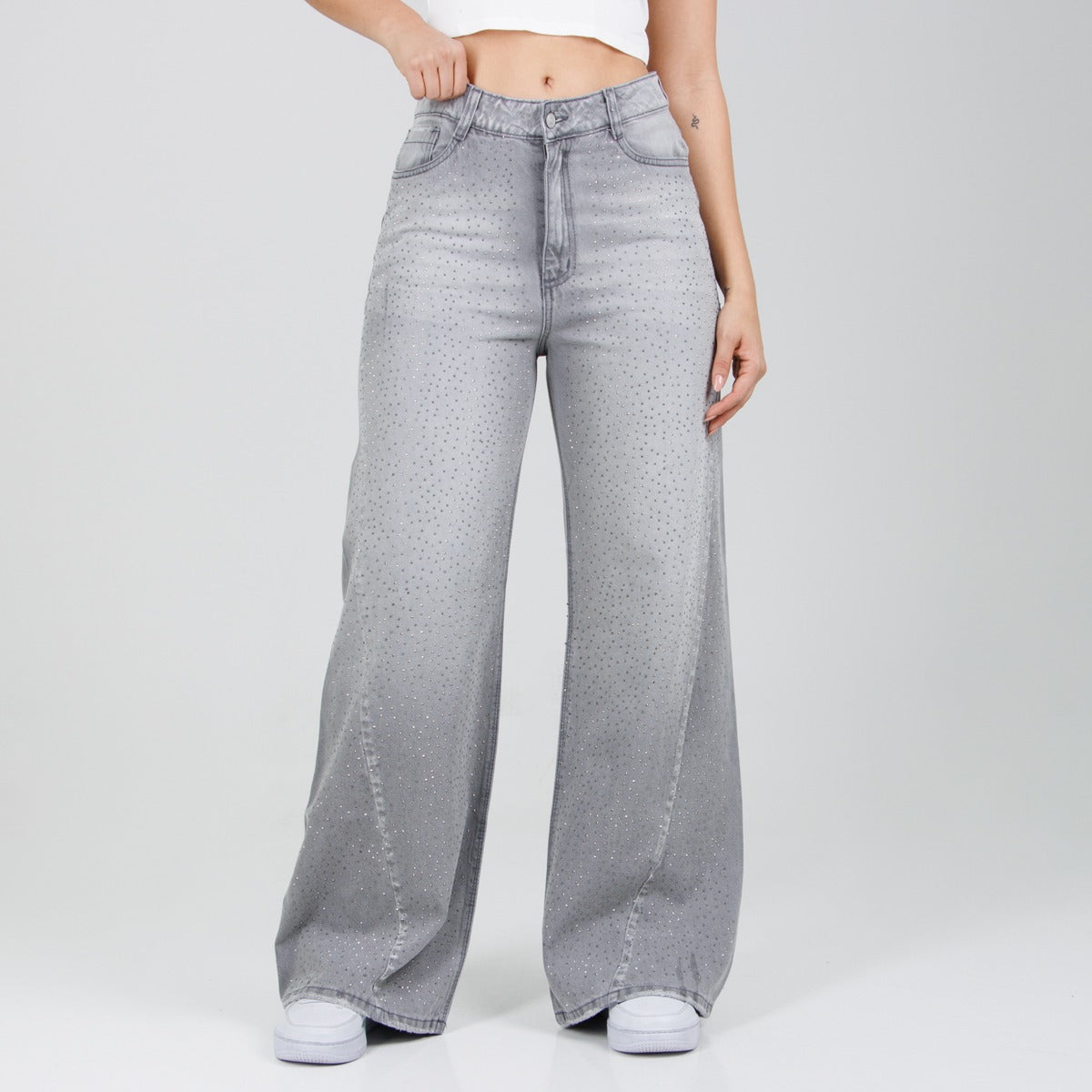 WIDE LEG SILVER SHINE LV-2828 gris claro brillos