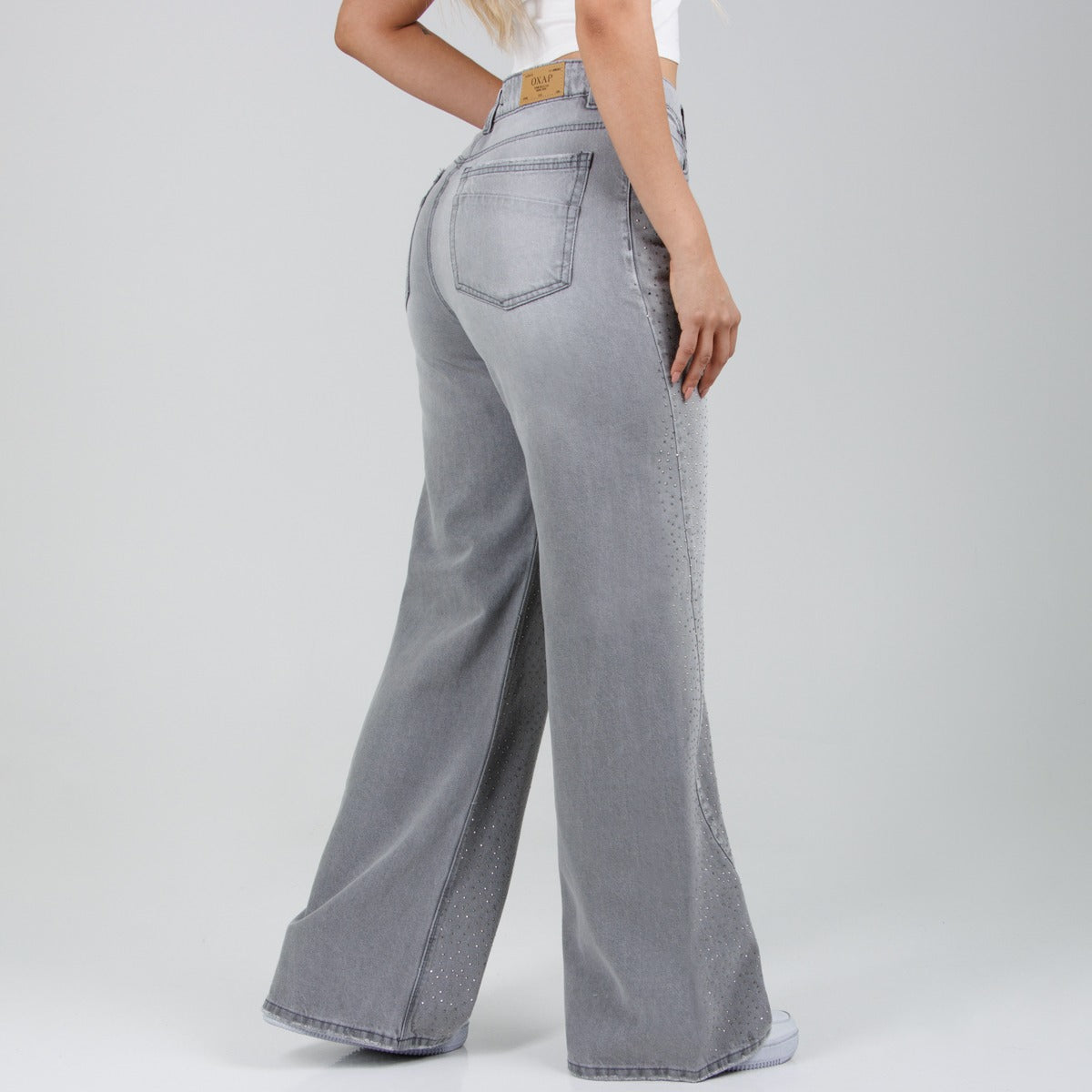 WIDE LEG SILVER SHINE LV-2828 gris claro brillos